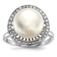 thumbnail image 6 of 925 Sterling Silver Rhodium 11-12mm White Button Freshwater Cultured Pearl Cubic Zirconia Ring Size 7, 6 of 7