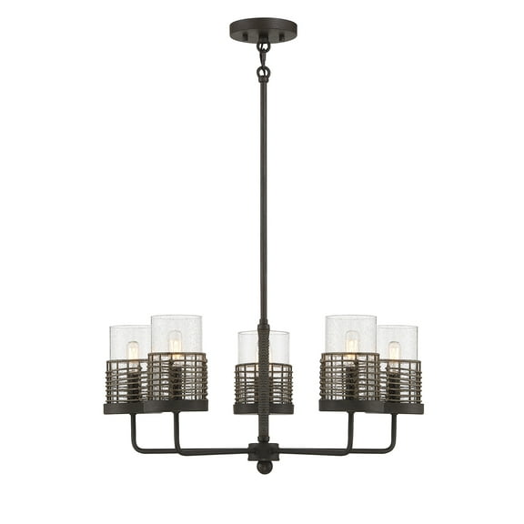 Gunsmoke with Gray Rattan Five Light Convertible Semi-Flush from the Granada Collection