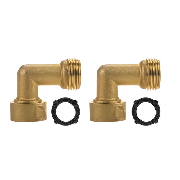 Riwcyla 2 Pack 90 Degree Garden Hose Elbow, 3/4'' Brass Garden Hose Elbow Adapter with Pressure Washers for RV Water Hookups Residential Faucets