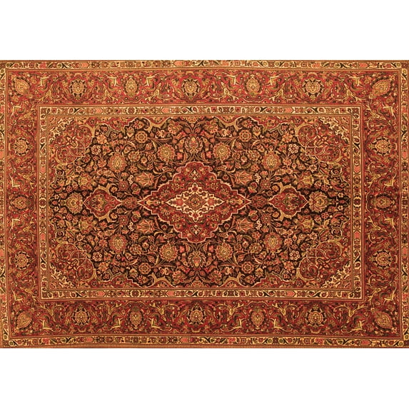 Ahgly Company Indoor Rectangle Medallion Orange Traditional Area Rugs, 7' x 9'