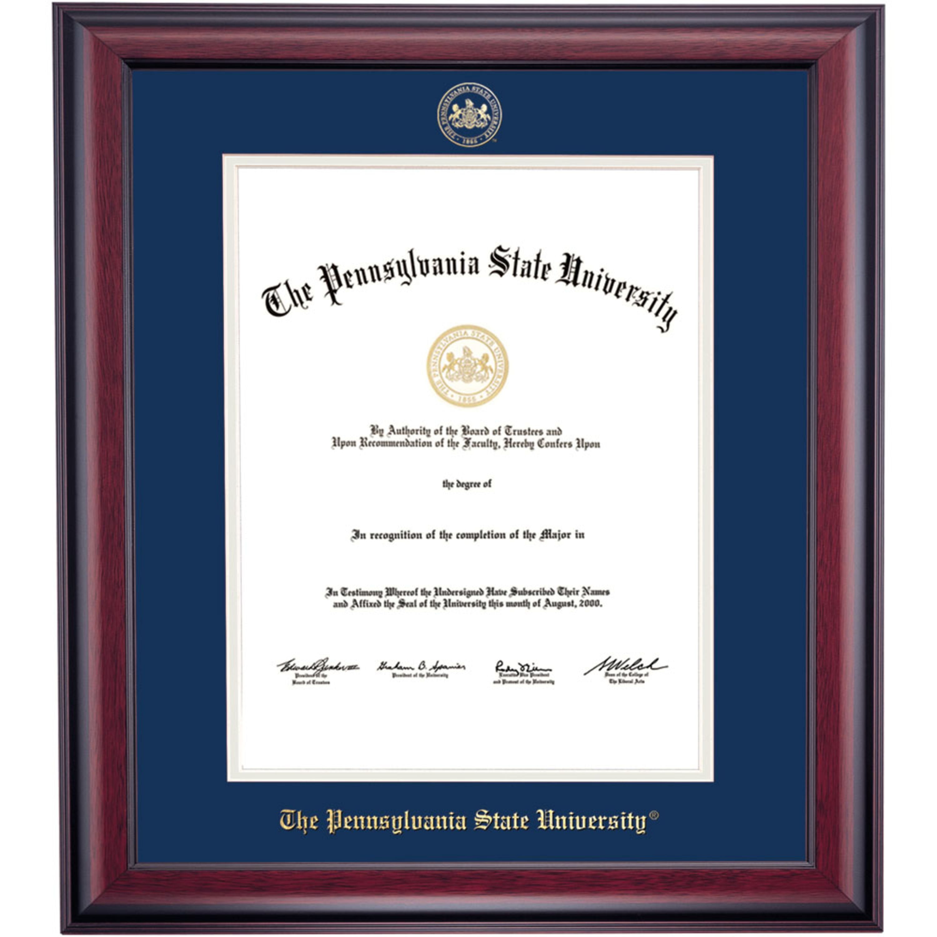 OCM Diploma Frame for Penn State PSU, 21" x 24" Law Degree Frame, Embossed Navy/Gray Mat