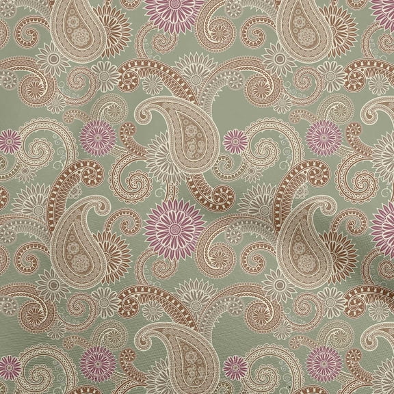 oneOone Georgette Viscose Dusty Green Fabric Paisleys Sewing Material Print Fabric By The Yard 42 Inch Wide-MW