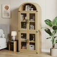 thumbnail image 7 of IdealHouse 71" Arched Bookshelf with Glass Doors, Farmhouse Wooden Bookcase with Storage Shelves, Rustic Display Cabinet for Living Room, Office & Kitchen, Oak, 7 of 7