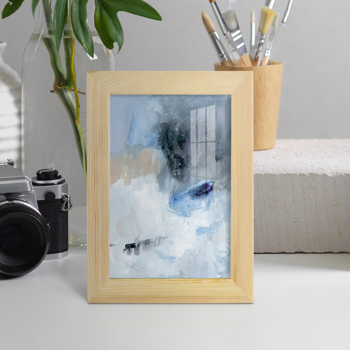 Welle II - Framed Print w/glass - Natural Wood