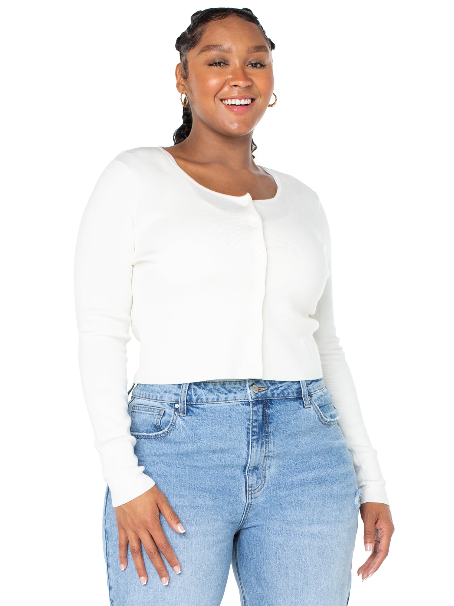 Celebrity Pink Women’s Cropped Cardigan with Long Sleeves, Sizes XS-4XL