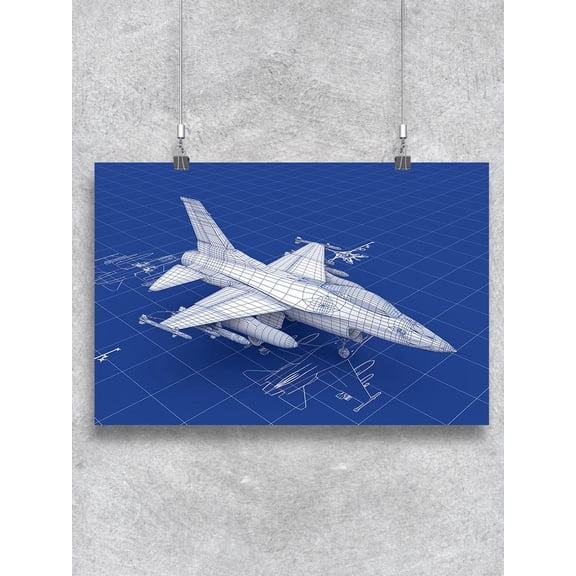 Jet Fighter Blueprint Poster -Image by Shutterstock