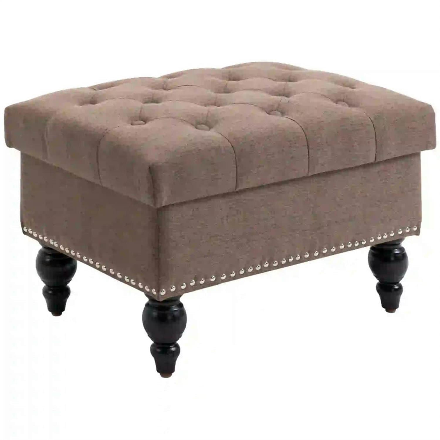 Demi Bonn 25" Storage Ottoman with Lift-Top Lid, Wooden Legs, Button Tufted Fabric Bench for Living Room, Brown