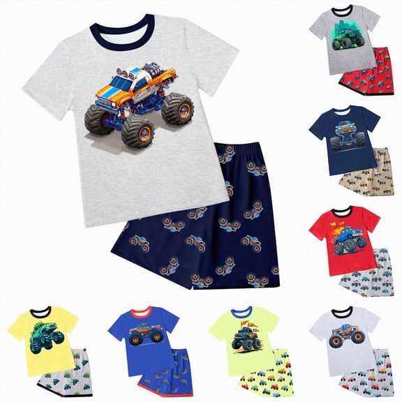Gubotare Boys Pajamas 100% Cotton Toddler 2 Piece Short Sleeve Pjs Kids Summer Sleepwear Clothes Set 3t-10t Yellow,Size 5-6 Years
