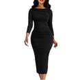 thumbnail image 1 of cfhntfmh Robes de Cocktail pour Femmes Ajustées Froncées à Manches Longues Robe Moulante Douce Extensible à Col Ras du Cou Tenue de Soirée Boîte de Nuit Robe Midi, 1 of 4
