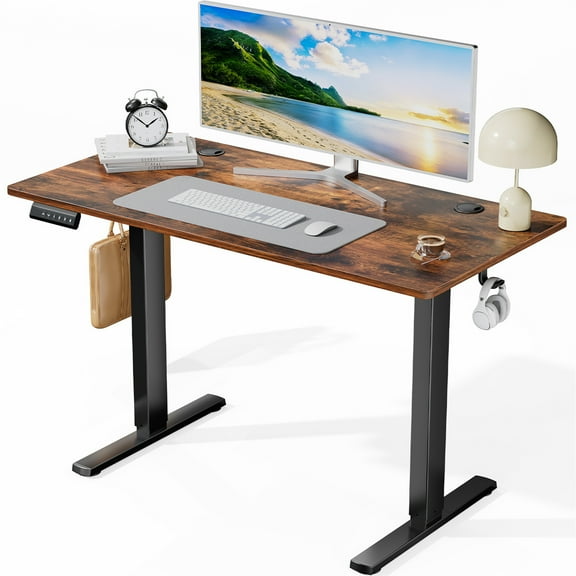 Aukfa 48" Electric Standing Desk, Adjustable Height Stand up Desk for Home Office, Brown