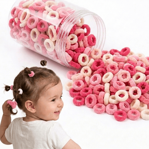 DualFerv 200PCS Pink Mini Hair Ties for Girls, Soft Elastic Cotton Hair Bands, Small Ponytail Holders, No Damage Hair Accessories for Toddlers Kids