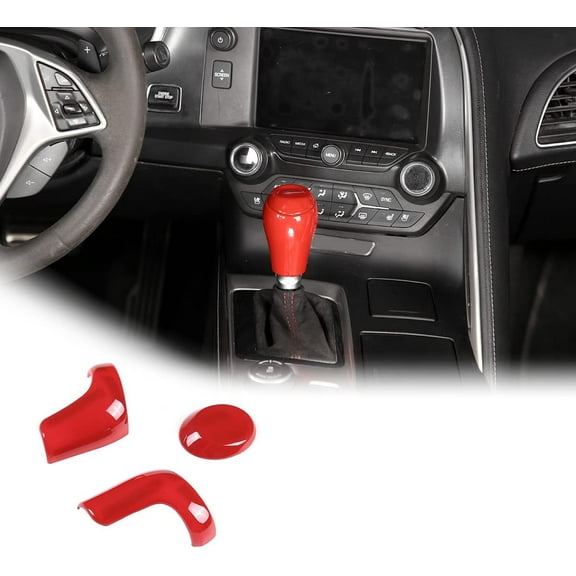 TINKI 3pcs Gear Shift Knob Head Cover Trim for Chevrolet Corvette C7 2014-2019 Car Interior Accessories (Carbon Fiber)