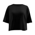 thumbnail image 4 of Inleife Womens Shirts Clearance Under $10 Women's Solid Crop Tops For Women Short Sleeve Crewneck Tops Oversized BoyFriend T-Shirts Casual Summer Tops, 4 of 6