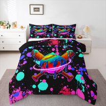Castle Fairy Baseball Twin Comforter Sets for Female Men,Abstract Splash Bedding Set