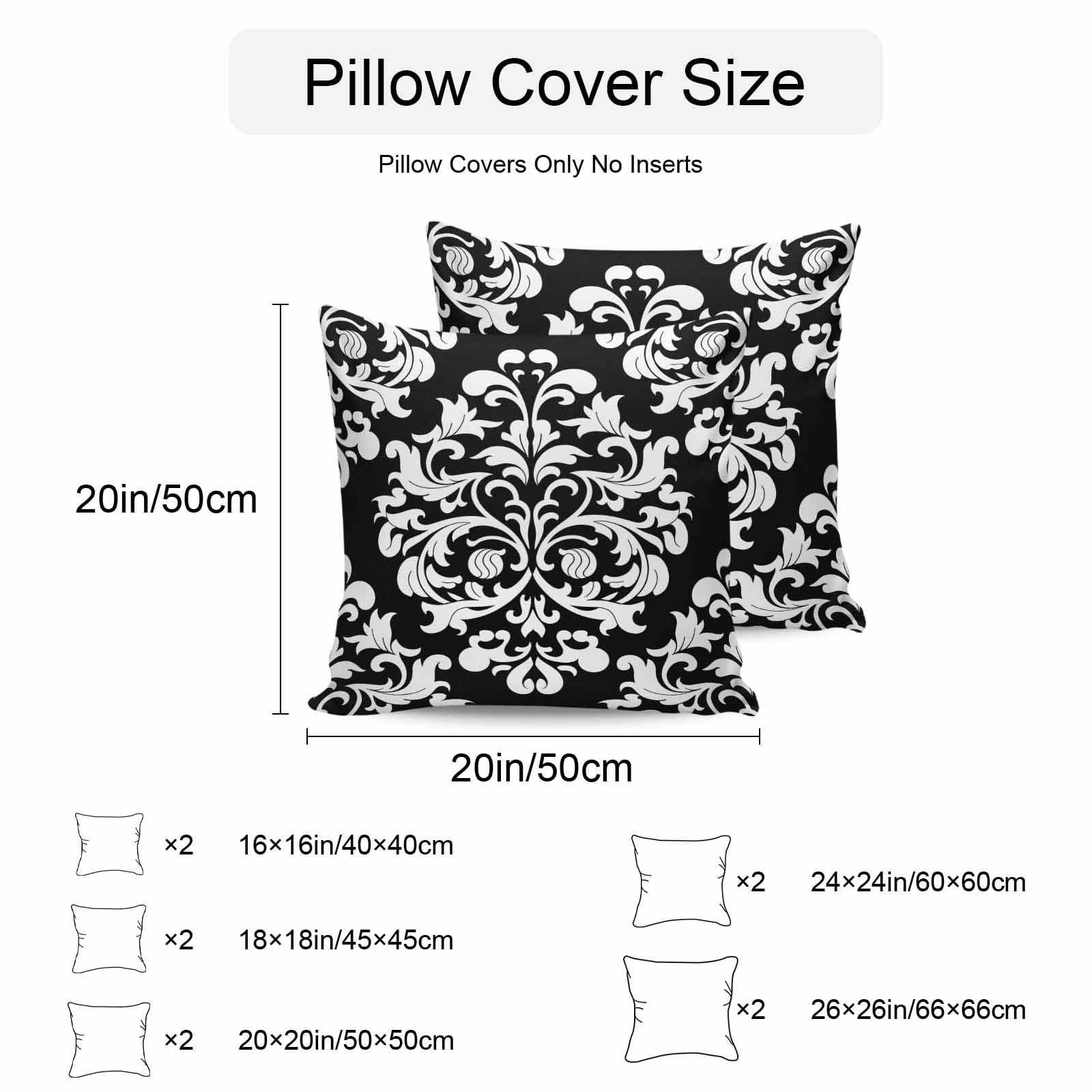 Baroque Black Outdoor Pillow Covers 16x16 Inch Throw Pillow Covers Set of 2 Waterproof Decorative Pillow Cases Vintage Damask Classic Floral Cushion Covers for Patio Furniture Garden Couch Sofa