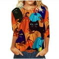 thumbnail image 1 of Hauts pour Femmes Habillés Décontractés 2023 Impression Halloween Pull Col Rond Manches 3/4 T-Shirt Hauts Costumes Halloween pour Femmes en Solde, 1 of 5