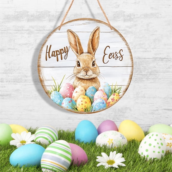 HoliHive Easter Door Decorations Welcome Wooden Spring Flower Egg Wreath for Front Door Happy Easter Wall Window Hanger Indoor Outdoor Home Spring Hanging Decor