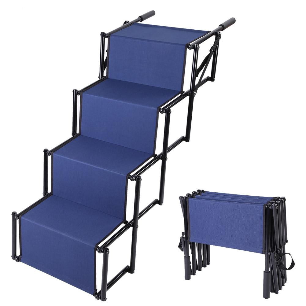 HERCHR Pet Stair, Blue Steel Frame Pet Ladder Ramp Folding Dog Stairs
