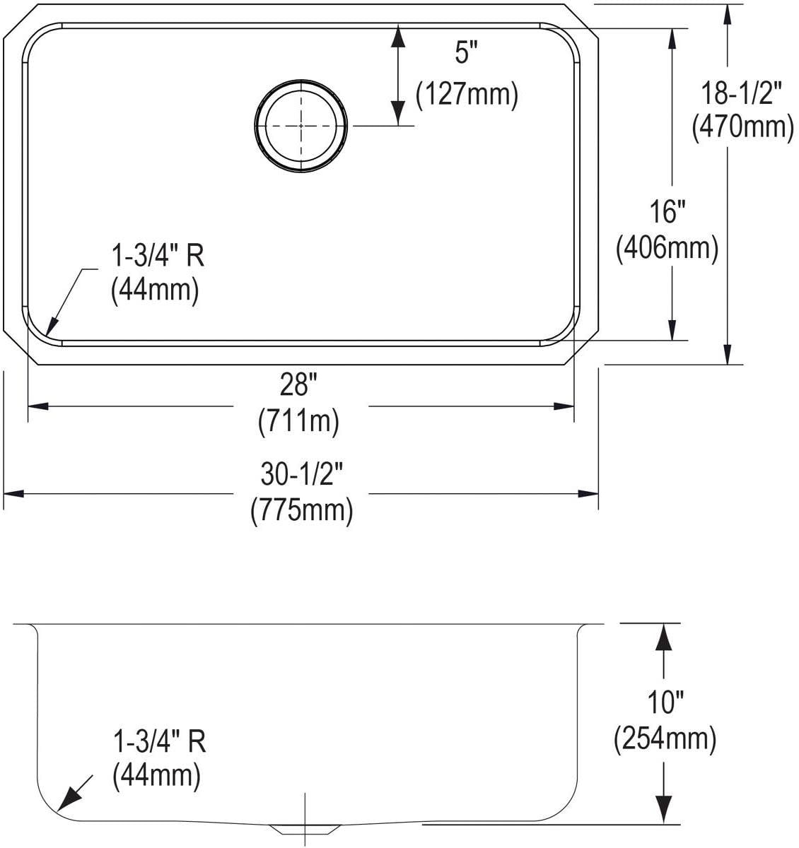 Lustertone Undermount Stainless Steel 30.5x18.5x10 0-Hole Single Bowl Kitchen Sink in Satin