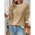 thumbnail image 2 of Women'S 2025 Fall Crew Neck Long Sleeve Oversized Color Block Sweaters Ribbed Knit Side Slit Pullover Khaki L, 2 of 7