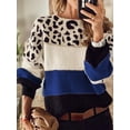 thumbnail image 6 of Female Oversized Knit Sweater, Casual Long Sleeve Pullover, Fall Winter Top, Leopard Soft Long Sleeve Knitwear Blue XXXL, 6 of 7