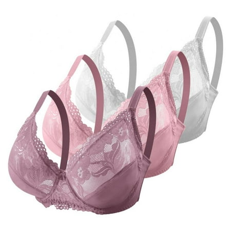 

Spdoo Plus Size Full Figure Unlined Bra for Women 3 Pack Purple/White/Pink 42