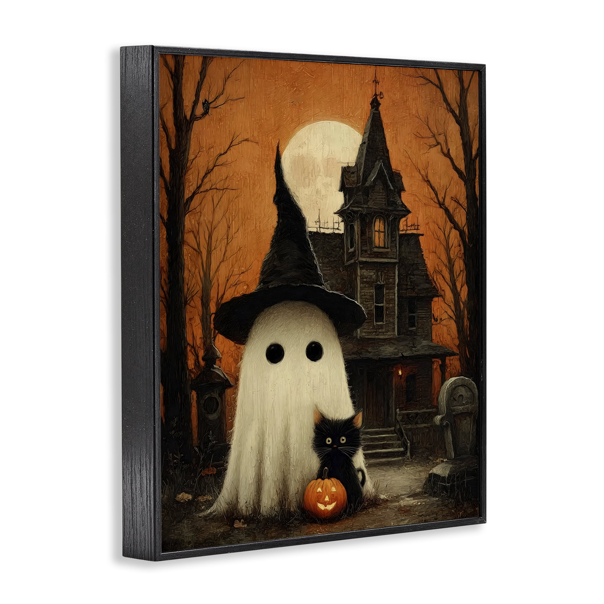 Cute Ghost & Haunted House Black Framed Giclee Art, design by Arlington Prints