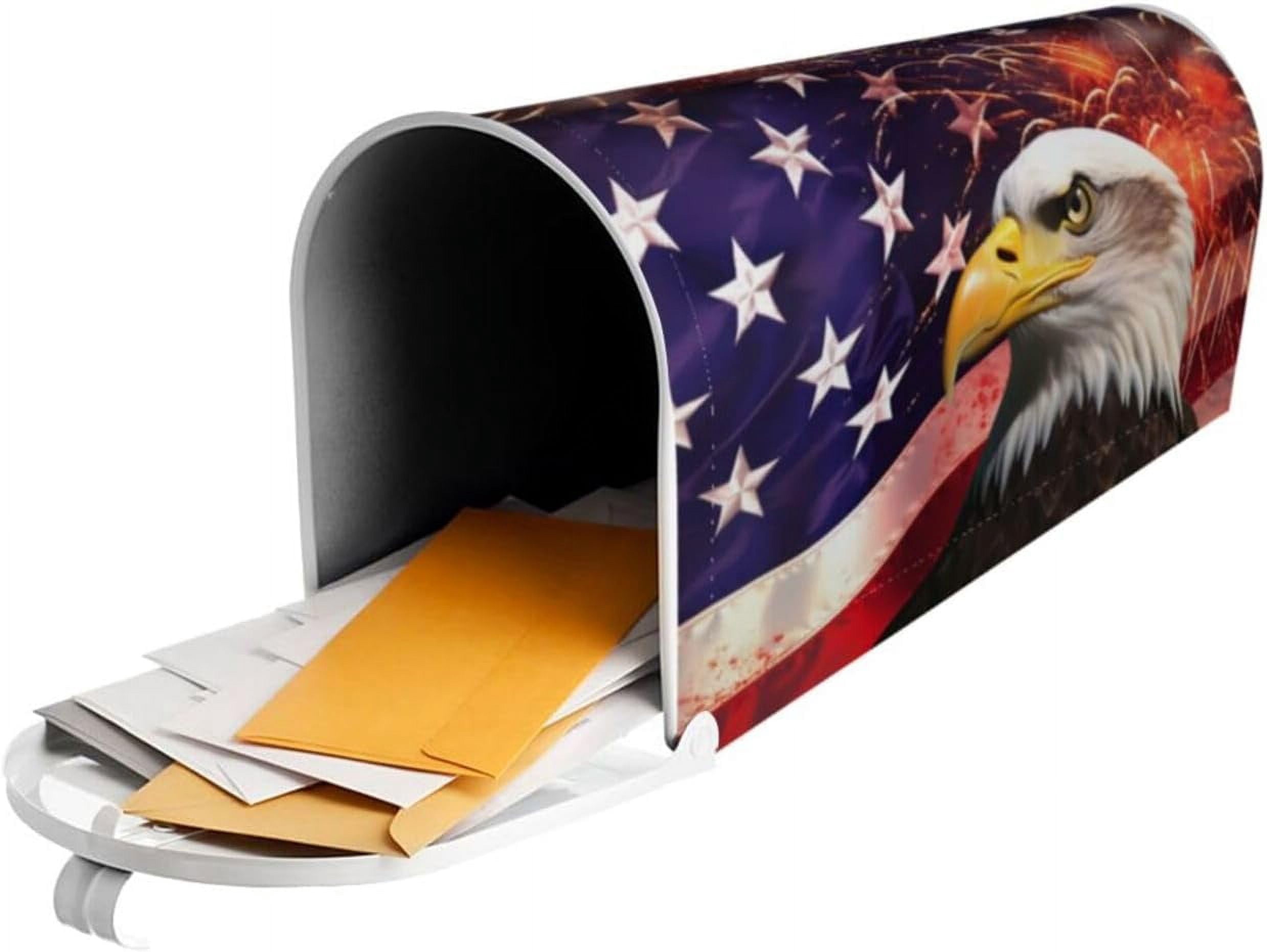 American Flag Mailbox Covers, Serious Eagle Magnetic Post Box Cover Wraps Standard Size 21x18 in for Garden Yard Decor