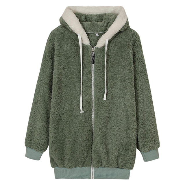 Chaqueta informal para mujer Baoblaze de lana de gran tamaño con capucha y cremallera 3XL