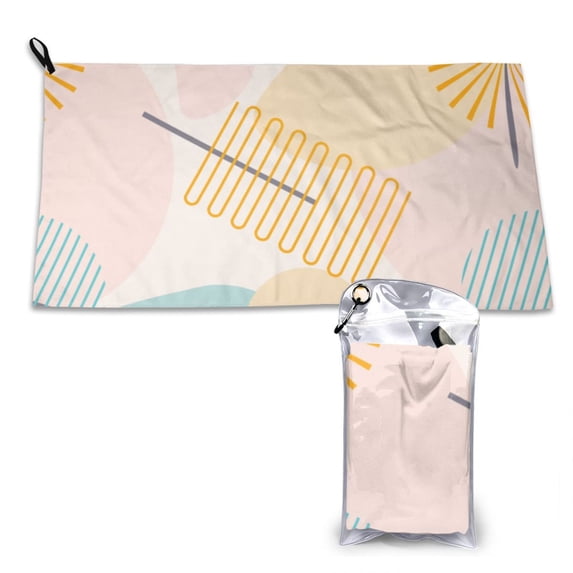 YFYANG Adult Microfiber Portable Travel Towel, Interesting Line Geometry Quick Dry Towel with Hiking Buckle PVC Pouch, 16" x 31.5"