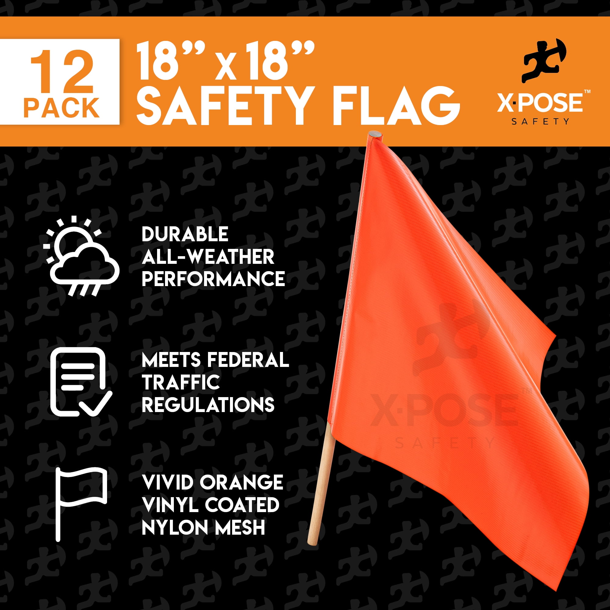 Orange Safety Flags - 18" x 18" Orange Warning Flag Pack of 12 - Square Safety Flag - Oversize Signs and Flags - Wide Load Flags - Caution Flags for Roof - Oversized Load Flag