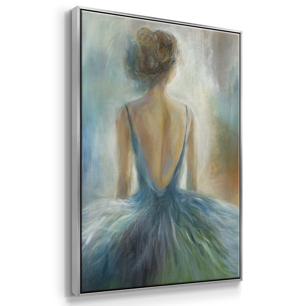 Lady in Blue Framed Premium Gallery Wrapped Canvas - Ready to Hang - 17 x 25 - Silver Floating Frame