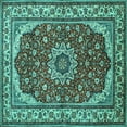thumbnail image 1 of Ahgly Company Machine Washable Indoor Square Medallion Turquoise Blue Traditional Area Rugs, 5' Square, 1 of 4