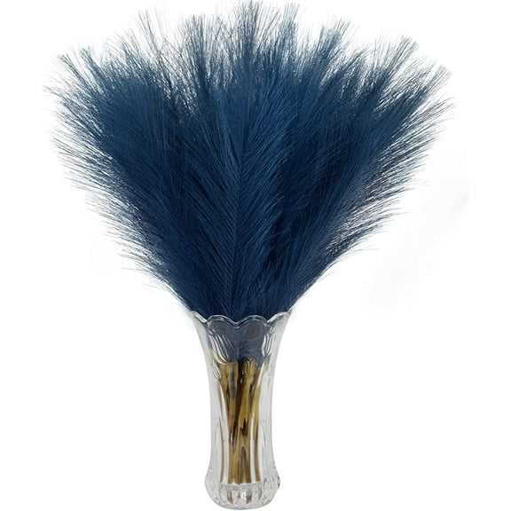 12 PCS Faux Pampas Grass Decor 17.7" Fake Pompous Grass Small Artificial Pompas Floral for Vase Home Boho Decor (Blue)