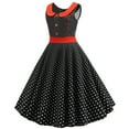 thumbnail image 4 of Jacenvly New Cocktail Dresses for Women Fashion Court Contrast High Collar Polka Dotted Large Dress Women Formal Dresses Black S, 4 of 8