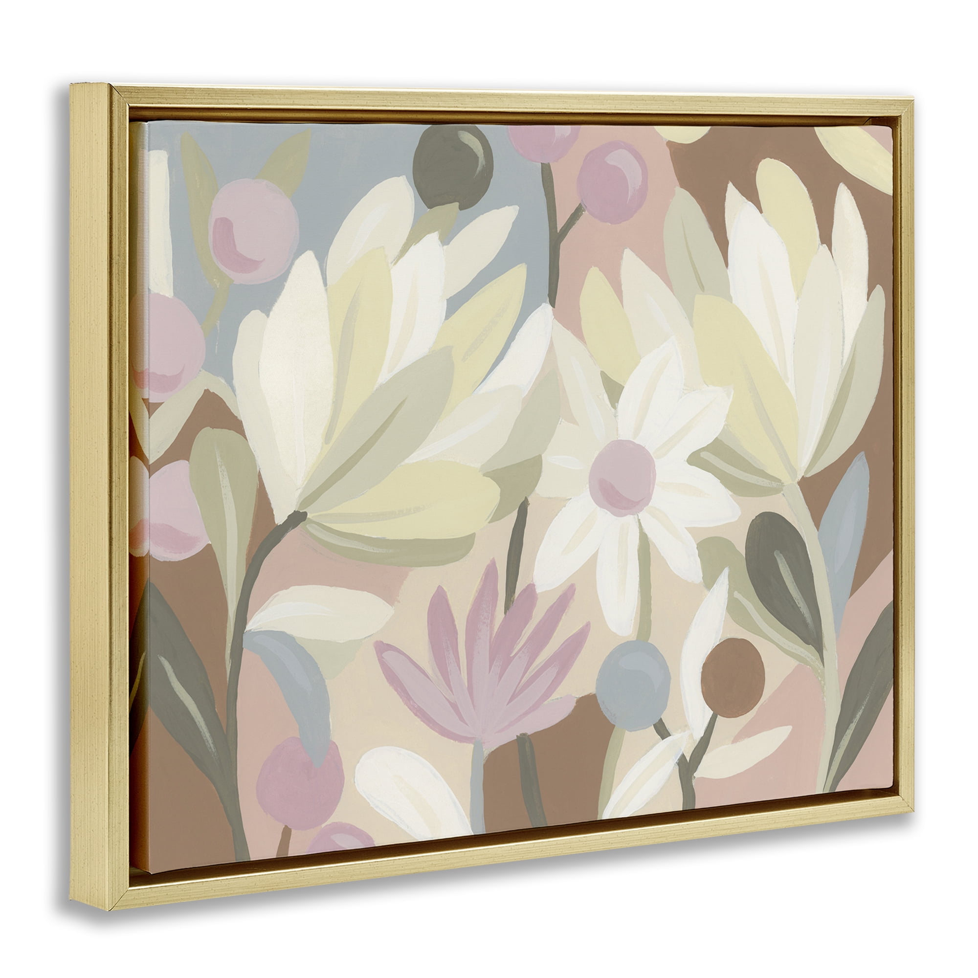 Stupell Industries Pastel Modern Flowers Plants & Flowers Painting Gold Floater Framed Canvas Art Print Wall Art, 31 x 25