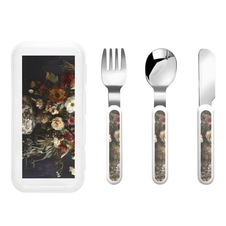 

Cauagu Vintage Floral Vase A Print 3-Pieces Toddler Cutlery Set Kids Silverware Set with Spoons Forks & Knife Stainless Steel Utensils for Kids Dishwasher Safe
