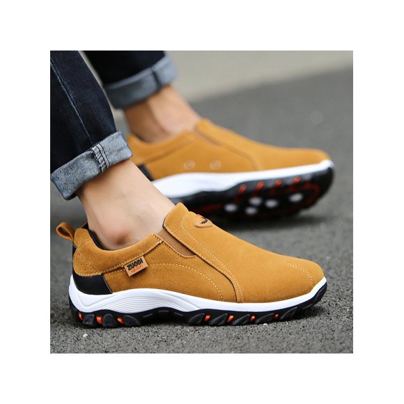 Woobling Mens Flats Flat Running Shoe Slip On Hiking Shoes Nonslip Sneakers Sports Lightweight Breathable Loafers Yellow 13.5