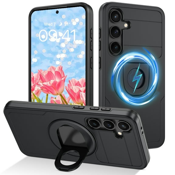 GUAGUA for Samsung Galaxy S25 / Samsung Galaxy S24 Case with Stand Compatible with Mag-Safe 6.2" Case for Samsung S25 / Samsung S24 Black