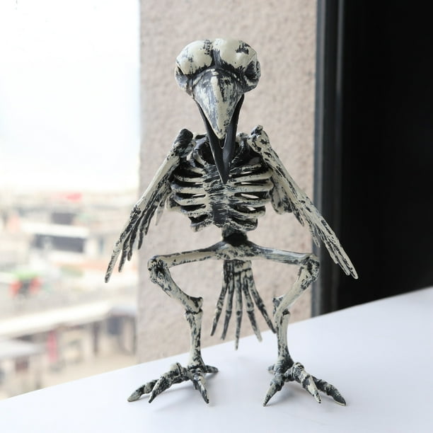 Esqueleto de animal de Halloween, accesorios decorativos de terror para Halloween, adornos de esqueleto grandes de plástico, cuervo y ratón