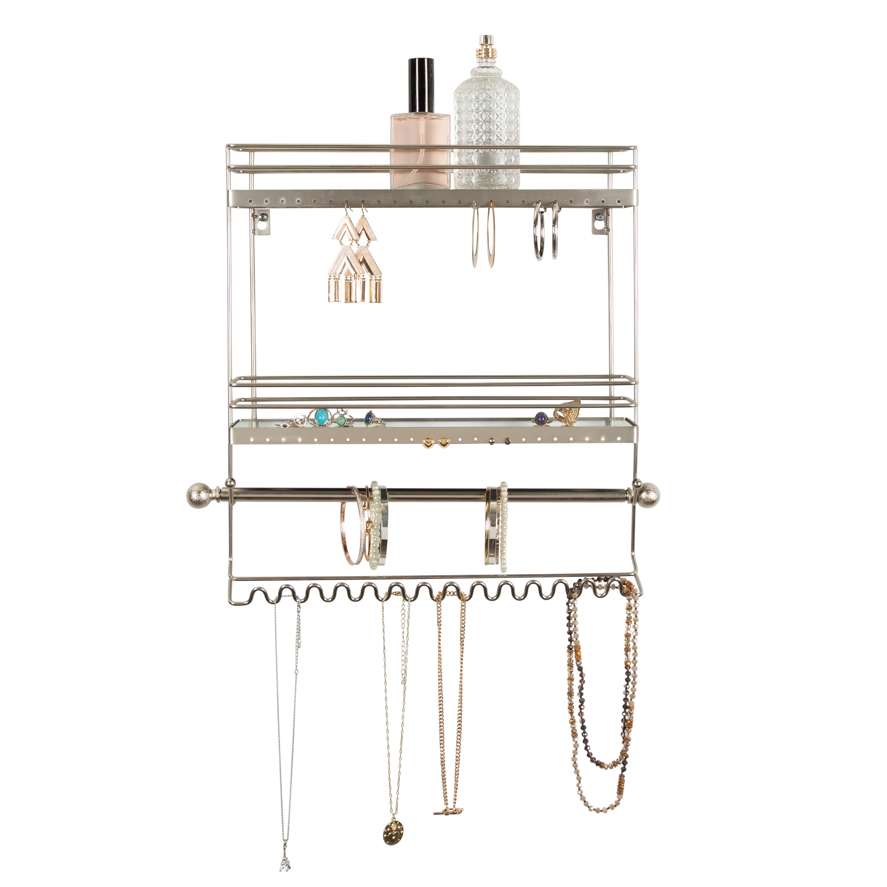 Home Details 2 Tier Wall Mount Steel Jewelry Organizer in Satin