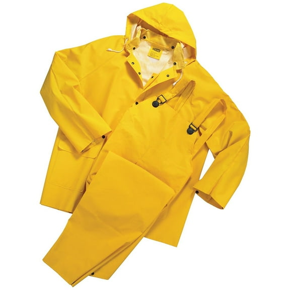 3-Pc Rainsuit, Jacket/Hood/Overalls, 0.35 mm, PVC Over Polyester, Yellow, Medium
