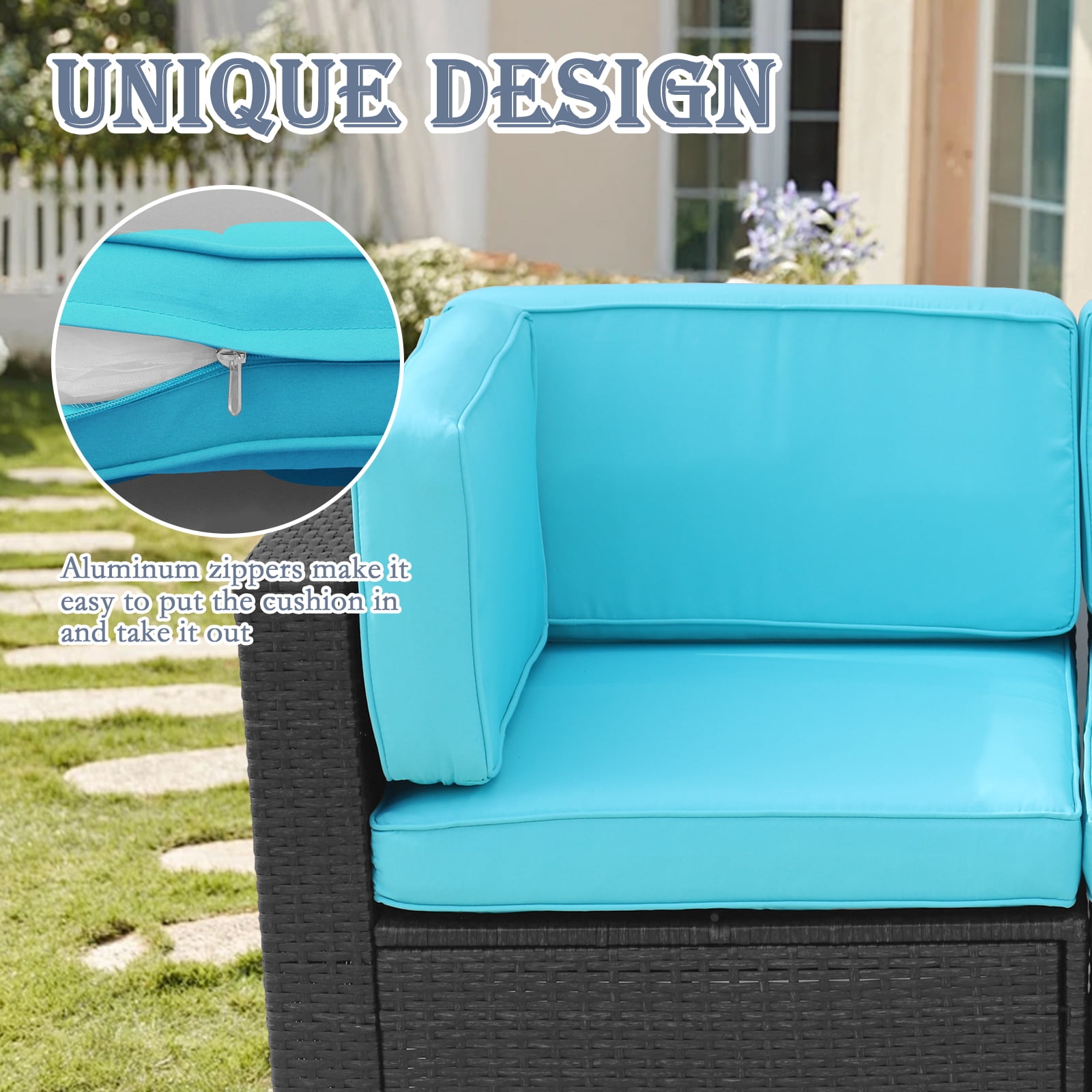 FKS LIFE 11 Pack Outdoor Patio Cushion Covers, Water Resistant Fade Resistant Washable Furniture Slipcovers for Sofa and Chairs,Cyan