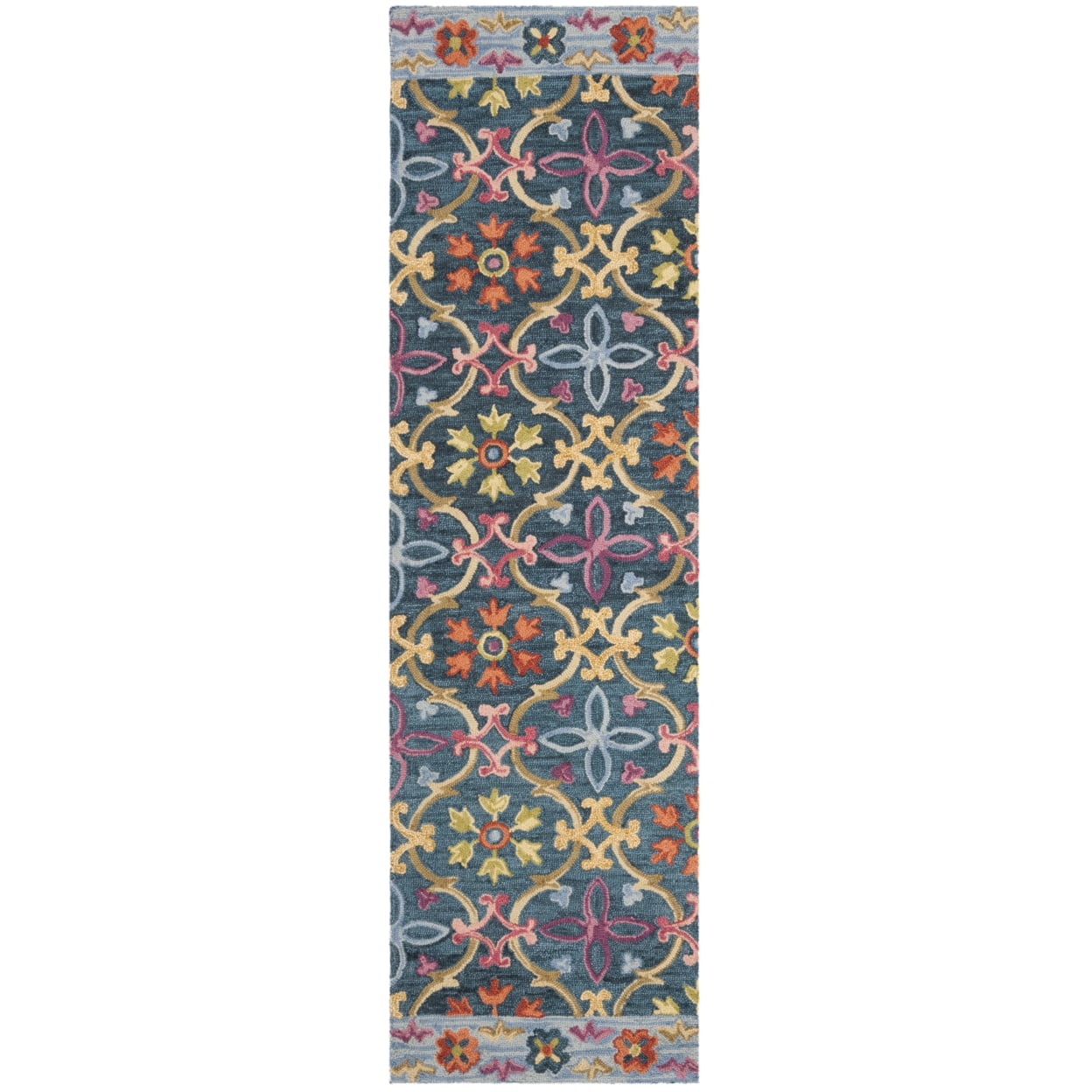SAFAVIEH Suzani Ethelinda Geometric Swirls Wool Area Rug, Blue/Multi, 5' x 8'