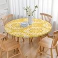 thumbnail image 3 of Yellow Ethnic Floral Pattern Round Fitted Tablecloth with Elastic Edge,Dining Table Cover Waterproof,Outdoor Round Tablecloth for Camping,Dining,Indoor and Outdoor, 3 of 7