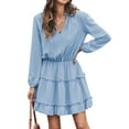 thumbnail image 2 of Liacowi Women Mini Dress Long Sleeve V Neck Lacing Pleated Dress for Casual Daily, 2 of 9