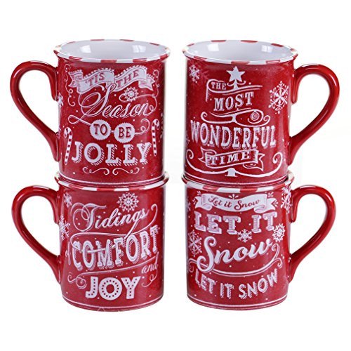 Certified International Chalkboard Christmas Mugs (Set of 4) 16 oz Red