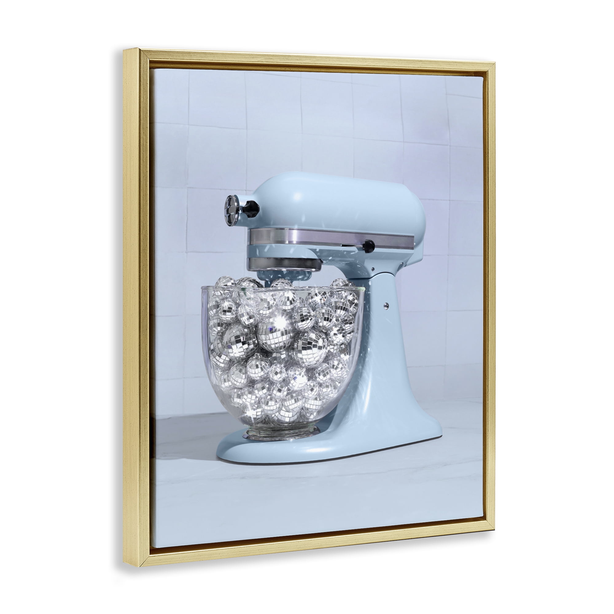 Stupell Industries Disco Kitchen Mixer over Blue Gold Framed Floater Canvas Wall Art, design by LISH Creative