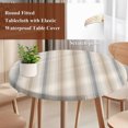thumbnail image 5 of Round Table Cover 36-44 Inch Brown Gray Striped Waterproof Reusable Table Cloth Round Fitted Vinyl Tablecloth with Elastic Edged for Parties Outdoors, Modern Boho Stripes Minimalist, 5 of 9