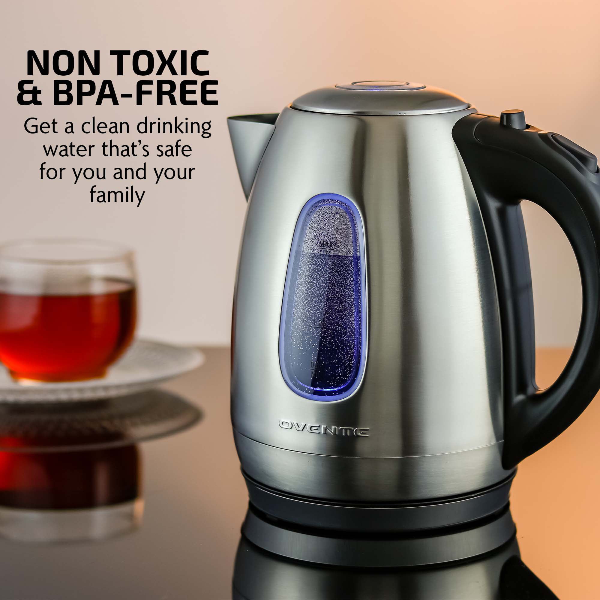 Ovente Electric Stainless Steel Hot Water Kettle 1.7 Liter with 5 Temperature  Control & Concealed Heating Element, Silver - Bed Bath & Beyond - 9796533